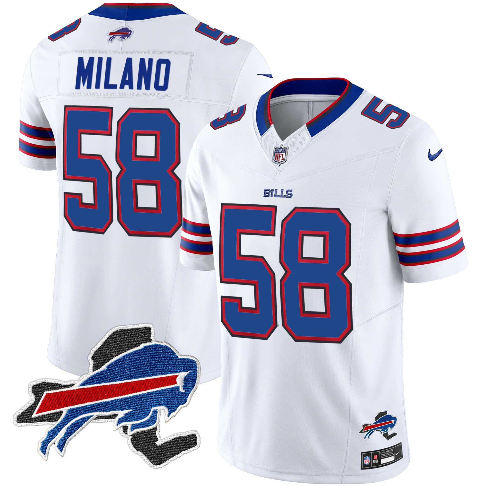 Men Buffalo Bills 58 Milano White 2024 Nike Patch Vapor Limited NFL Jersey